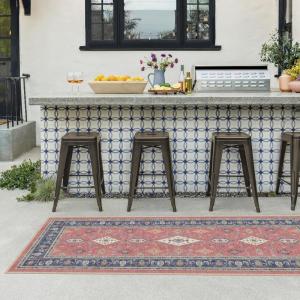 RUGGABLE Washable Area Rug – Outdoor Allura Copper Sage 5×7, Stain-Resistant, Non-Slip – Medium Machine Washable Rugs for Entryway, Patio, Balcony, Deck, & Porch–with Standard Pad(Ranier Cayenne Red – Standard Pad)