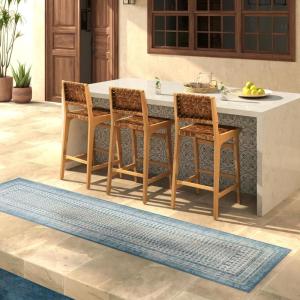 RUGGABLE Washable Area Rug – Outdoor Allura Copper Sage 5×7, Stain-Resistant, Non-Slip – Medium Machine Washable Rugs for Entryway, Patio, Balcony, Deck, & Porch–with Standard Pad(Cyrus Ocean & Ivory Outdoor – Standard Pad)