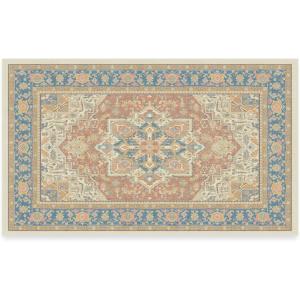 RUGGABLE Washable Area Rug – Outdoor Allura Copper Sage 5×7, Stain-Resistant, Non-Slip – Medium Machine Washable Rugs for Entryway, Patio, Balcony, Deck, & Porch–with Standard Pad(Kamran Sunset Orange – Standard Pad)