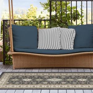 RUGGABLE Washable Area Rug – Outdoor Allura Copper Sage 5×7, Stain-Resistant, Non-Slip – Medium Machine Washable Rugs for Entryway, Patio, Balcony, Deck, & Porch–with Standard Pad(Ranier Dark Wood – Standard Pad)