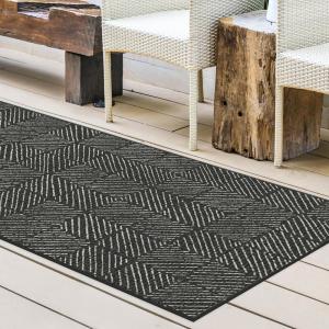 RUGGABLE Washable Area Rug – Outdoor Gingham Plaid Black & White 3×5, Stain-Resistant, Non-Slip – Small Machine Washable Rugs for Entryway, Patio, Balcony, Deck, & Porch–with Standard Pad(Parquet Black – Standard Pad)