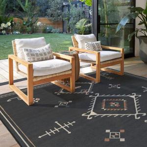 RUGGABLE Washable Area Rug – Outdoor Gingham Plaid Black & White 3×5, Stain-Resistant, Non-Slip – Small Machine Washable Rugs for Entryway, Patio, Balcony, Deck, & Porch–with Standard Pad(Damali Black Multicolor – Standard Pad)