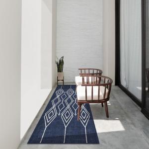 RUGGABLE Washable Area Rug – Outdoor Gingham Plaid Black & White 3×5, Stain-Resistant, Non-Slip – Small Machine Washable Rugs for Entryway, Patio, Balcony, Deck, & Porch–with Standard Pad(Gemma Lattice Royal Blue – Standard Pad)