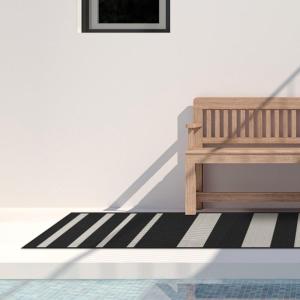 RUGGABLE Washable Area Rug – Outdoor Gingham Plaid Black & White 3×5, Stain-Resistant, Non-Slip – Small Machine Washable Rugs for Entryway, Patio, Balcony, Deck, & Porch–with Standard Pad(Sailmaker Stripe Black – Standard Pad)