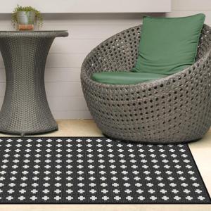 RUGGABLE Washable Area Rug – Outdoor Gingham Plaid Black & White 3×5, Stain-Resistant, Non-Slip – Small Machine Washable Rugs for Entryway, Patio, Balcony, Deck, & Porch–with Standard Pad(Adde Black – Standard Pad)