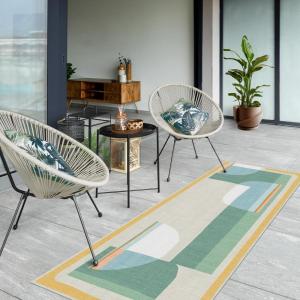 RUGGABLE Washable Area Rug – Outdoor Watercolor Waves Copper Jade 5×7, Stain-Resistant, Non-Slip – Medium Machine Washable Rugs for Entryway, Patio, Balcony, Deck, & Porch–with Standard Pad(Olena Jade – Standard Pad)