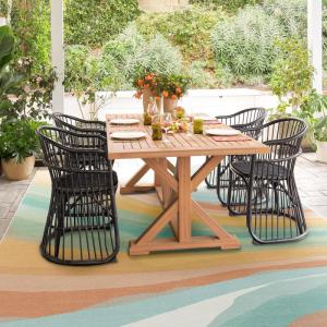 RUGGABLE Washable Area Rug – Outdoor Watercolor Waves Copper Jade 5×7, Stain-Resistant, Non-Slip – Medium Machine Washable Rugs for Entryway, Patio, Balcony, Deck, & Porch–with Standard Pad(Watercolor Waves Copper Jade – Standard Pad)