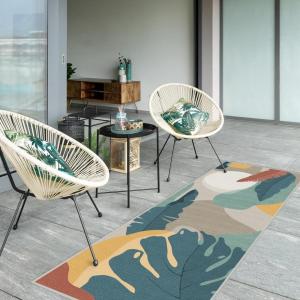 RUGGABLE Washable Area Rug – Outdoor Watercolor Waves Copper Jade 5×7, Stain-Resistant, Non-Slip – Medium Machine Washable Rugs for Entryway, Patio, Balcony, Deck, & Porch–with Standard Pad(Havana Multicolor – Standard Pad)