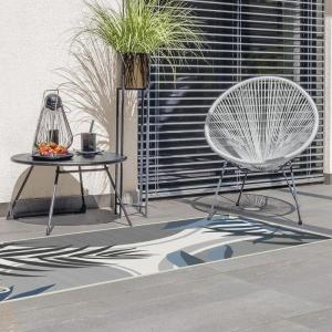 RUGGABLE Washable Area Rug – Outdoor Watercolor Waves Copper Jade 5×7, Stain-Resistant, Non-Slip – Medium Machine Washable Rugs for Entryway, Patio, Balcony, Deck, & Porch–with Standard Pad(Tulum Ivory Blue – Standard Pad)