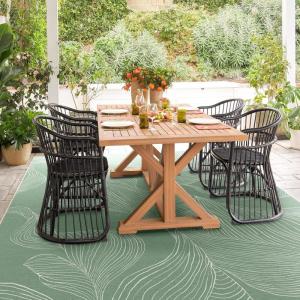 RUGGABLE Washable Area Rug – Outdoor Watercolor Waves Copper Jade 5×7, Stain-Resistant, Non-Slip – Medium Machine Washable Rugs for Entryway, Patio, Balcony, Deck, & Porch–with Standard Pad(Sana Laurel Green – Standard Pad)