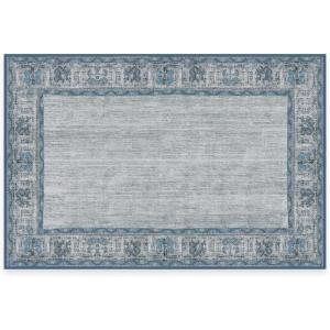 RUGGABLE Washable Area Rug – Zinnia Blue 3×5, Stain-Resistant, Non-Slip – Small Machine Washable Rugs for Living Room, Bedroom, Hallway, Entryway & Office–with Standard Pad(Blue – Cushioned Pad)