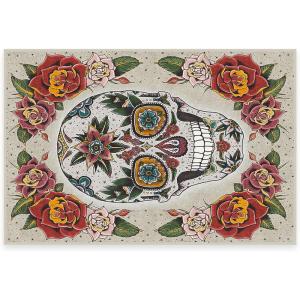 RUGGABLE Washable Fall Autumn Area Rug – Aurelia Navy Gold 3×5, Stain-Resistant, Non-Slip – Small Machine Washable Rugs for Living Room, Bedroom, Hallway, Entryway & Office–with Standard Pad(Sugar Skull Multicolor – Standard Pad)