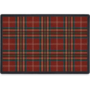 RUGGABLE Washable Front Doormat – Hohoho Red and Green 2×3 Indoor/Outdoor Doormat – Fade–Resistant, Durable, Non–Slip – Welcome Mat for Entryway, Hallway, Bathroom, & Decor – with Standard Pad(Winter Tartan Red – Standard Pad)