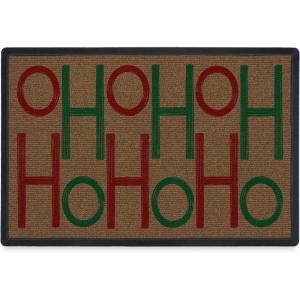 RUGGABLE Washable Front Doormat – Hohoho Red and Green 2×3 Indoor/Outdoor Doormat – Fade–Resistant, Durable, Non–Slip – Welcome Mat for Entryway, Hallway, Bathroom, & Decor – with Standard Pad(Hohoho Red and Green – Standard Pad)