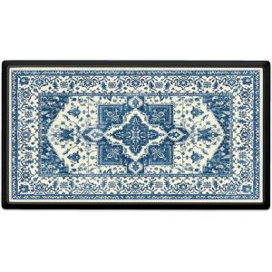 RUGGABLE Washable Front Doormat – Welcome 2×3 Indoor/Outdoor Doormat – Fade–Resistant, Durable, Non–Slip – Welcome Mat for Entryway, Hallway, Bathroom, & Decor – with Standard Pad(Kira Delft Blue)