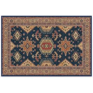 RUGGABLE Washable Vintage Area Rug – Cambria Ruby 3×5, Stain-Resistant, Non-Slip – Small Machine Washable Rugs for Living Room, Bedroom, Hallway, Entryway & Office–with Standard Pad(Sapphire – Standard Pad)