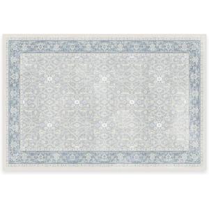 RUGGABLE Washable Vintage Area Rug – Celestine Coral 3×5, Stain-Resistant, Non-Slip – Small Machine Washable Rugs for Living Room, Bedroom, Hallway, Entryway & Office–with Standard Pad(Soft Blue – Standard Pad)