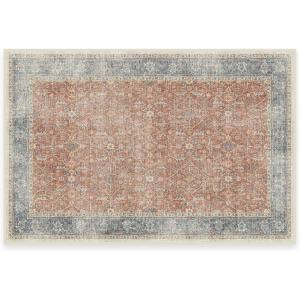 RUGGABLE Washable Vintage Area Rug – Celestine Coral 3×5, Stain-Resistant, Non-Slip – Small Machine Washable Rugs for Living Room, Bedroom, Hallway, Entryway & Office–with Standard Pad(Coral – Cushioned Pad)