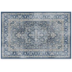 RUGGABLE Washable Vintage Area Rug – Kamran Hazel 3×5, Stain-Resistant, Non-Slip – Small Machine Washable Rugs for Living Room, Bedroom, Hallway, Entryway & Office–with Standard Pad(Blue Admiral – Kamran – Cushioned Pad)