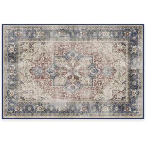 RUGGABLE Washable Vintage Area Rug – Kamran Hazel 3×5, Stain-Resistant, Non-Slip – Small Machine Washable Rugs for Living Room, Bedroom, Hallway, Entryway & Office–with Standard Pad(Blue Royal – Kamran – Cushioned Pad)