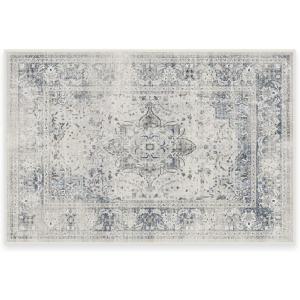 RUGGABLE Washable Vintage Area Rug – Kamran Hazel 3×5, Stain-Resistant, Non-Slip – Small Machine Washable Rugs for Living Room, Bedroom, Hallway, Entryway & Office–with Standard Pad(Blue Quartz – Sarrah – Cushioned Pad)