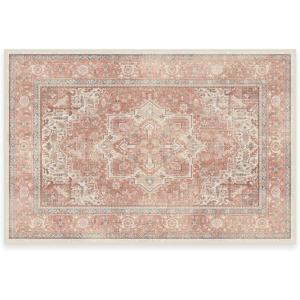 RUGGABLE Washable Vintage Area Rug – Kamran Hazel 3×5, Stain-Resistant, Non-Slip – Small Machine Washable Rugs for Living Room, Bedroom, Hallway, Entryway & Office–with Standard Pad(Pink Rose – Kamran – Standard Pad)