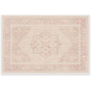 RUGGABLE Washable Vintage Area Rug – Kamran Hazel 3×5, Stain-Resistant, Non-Slip – Small Machine Washable Rugs for Living Room, Bedroom, Hallway, Entryway & Office–with Standard Pad(Pink – Kamran – Standard Pad)