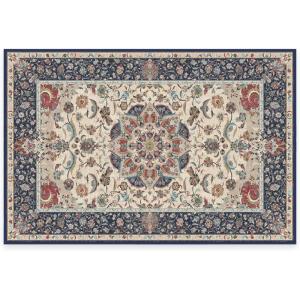 RUGGABLE Washable Vintage Area Rug – Sima Royal Blue 9×12, Stain-Resistant, Non-Slip – Large Machine Washable Rugs for Living Room, Bedroom, Hallway, Entryway & Office–with Standard Pad(Royal Blue – Cushioned Pad)