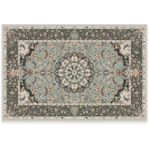 RUGGABLE Washable Vintage Area Rug – Sima Royal Blue 9×12, Stain-Resistant, Non-Slip – Large Machine Washable Rugs for Living Room, Bedroom, Hallway, Entryway & Office–with Standard Pad(Sage – Cushioned Pad)