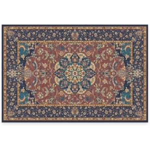 RUGGABLE Washable Vintage Area Rug – Sima Royal Blue 9×12, Stain-Resistant, Non-Slip – Large Machine Washable Rugs for Living Room, Bedroom, Hallway, Entryway & Office–with Standard Pad(Sima Burgundy – Standard Pad)