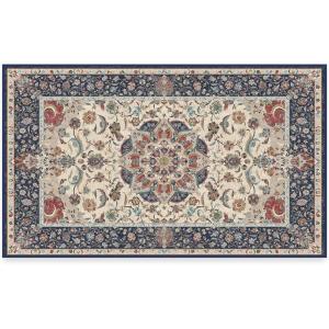 RUGGABLE Washable Vintage Area Rug – Sima Royal Blue 9×12, Stain-Resistant, Non-Slip – Large Machine Washable Rugs for Living Room, Bedroom, Hallway, Entryway & Office–with Standard Pad(Royal Blue -Cushioned Pad – Cushioned Pad)