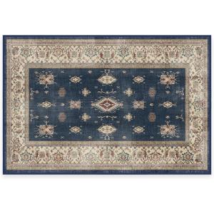 RUGGABLE Washable Vintage Area Rug – Verena Sapphire 3×5, Stain-Resistant, Non-Slip – Small Machine Washable Rugs for Living Room, Bedroom, Hallway, Entryway & Office–with Standard Pad(Sapphire – Standard Pad)