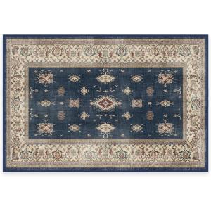 RUGGABLE Washable Vintage Area Rug – Verena Sapphire 3×5, Stain-Resistant, Non-Slip – Small Machine Washable Rugs for Living Room, Bedroom, Hallway, Entryway & Office–with Standard Pad(Sapphire – Cushioned Pad)