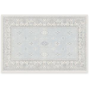 RUGGABLE Washable Vintage Area Rug – Verena Sapphire 3×5, Stain-Resistant, Non-Slip – Small Machine Washable Rugs for Living Room, Bedroom, Hallway, Entryway & Office–with Standard Pad(Soft Blue – Cushioned Pad)