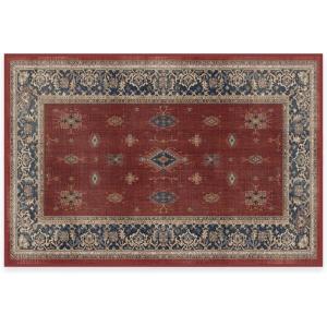 RUGGABLE Washable Vintage Area Rug – Verena Sapphire 3×5, Stain-Resistant, Non-Slip – Small Machine Washable Rugs for Living Room, Bedroom, Hallway, Entryway & Office–with Standard Pad(Amber Red – Standard Pad)