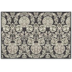 RUGGABLE x Disney Washable Area Rug – Damask Charcoal 6 ft Round, Stain-Resistant, Non-Slip – Medium Machine Washable Rugs for Living Room, Bedroom, Hallway, Entryway & Office–with Standard Pad(Mickey Damask Charcoal – Standard Pad)