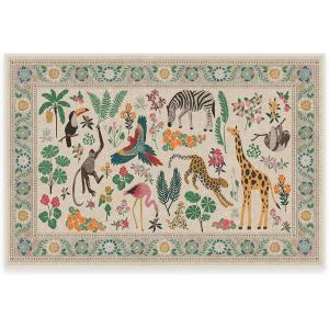 RUGGABLE x Iris Apfel Machine Washable Modern Area Rug – Birds of A Feather Neutral 3×5, Stain-Resistant, Non-Slip – Small Rugs for Living Room, Bedroom, Hallway, Entryway & Office–with Cushioned Pad(B – Jingle Jungle – Standard Pad)
