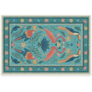 RUGGABLE x Iris Apfel Machine Washable Modern Area Rug – Birds of A Feather Neutral 3×5, Stain-Resistant, Non-Slip – Small Rugs for Living Room, Bedroom, Hallway, Entryway & Office–with Cushioned Pad(Birds of a Feather Aqua – Cushioned Pad)