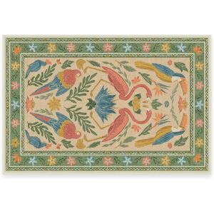 RUGGABLE x Iris Apfel Machine Washable Modern Area Rug – Birds of A Feather Neutral 3×5, Stain-Resistant, Non-Slip – Small Rugs for Living Room, Bedroom, Hallway, Entryway & Office–with Cushioned Pad(Birds of a Feather Neutral – Cushioned Pad)