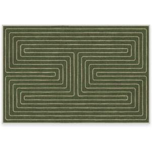 RUGGABLE x Jonathan Adler Machine Washable Modern Runner Rug – Inkdrop Camel & Ivory 2.5×7, Stain-Resistant, Non-Slip – Washable Rug for Hallway, Entryway, Living Room & Kitchen–with Standard Pad(Labyrinth Fern Green – Standard Pad)