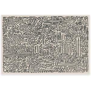 RUGGABLE x Keith Haring Machine Washable Area Rug – Freestyle Black & Ivory 2×3, Stain-Resistant, Non-Slip – Small Rugs for Living Room, Bedroom, Hallway, Entryway & Bathroom–with Standard Pad