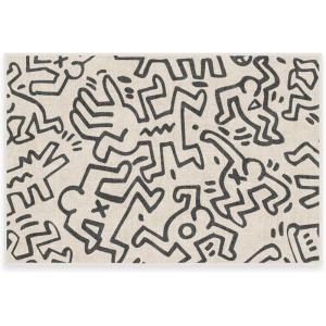 RUGGABLE x Keith Haring Washable Area Rug – Block Party Multicolor 3×5, Stain-Resistant, Non-Slip – Small Machine Washable Rugs for Living Room, Bedroom, Hallway, Entryway & Office–with Standard Pad(Block Party Black & Ivory – Cushioned Pad)