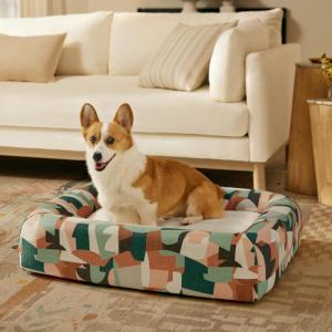 Ruggable Small Dog Bed Indestructible Washable Waterproof Cover Calming Memory Foam, Plush Crate for Dogs – 28 inch, up to 25lbs, Non Slip Couch, Premium Donut Bolster Sides Stone Grey(Ellie Multicolor Woven)