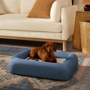 Ruggable Small Dog Bed Indestructible Washable Waterproof Cover Calming Memory Foam, Plush Crate for Dogs – 28 inch, up to 25lbs, Non Slip Couch, Premium Donut Bolster Sides Stone Grey(Blue Woven)