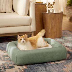 Ruggable Small Dog Bed Indestructible Washable Waterproof Cover Calming Memory Foam, Plush Crate for Dogs – 28 inch, up to 25lbs, Non Slip Couch, Premium Donut Bolster Sides Stone Grey(Sage Green Woven)