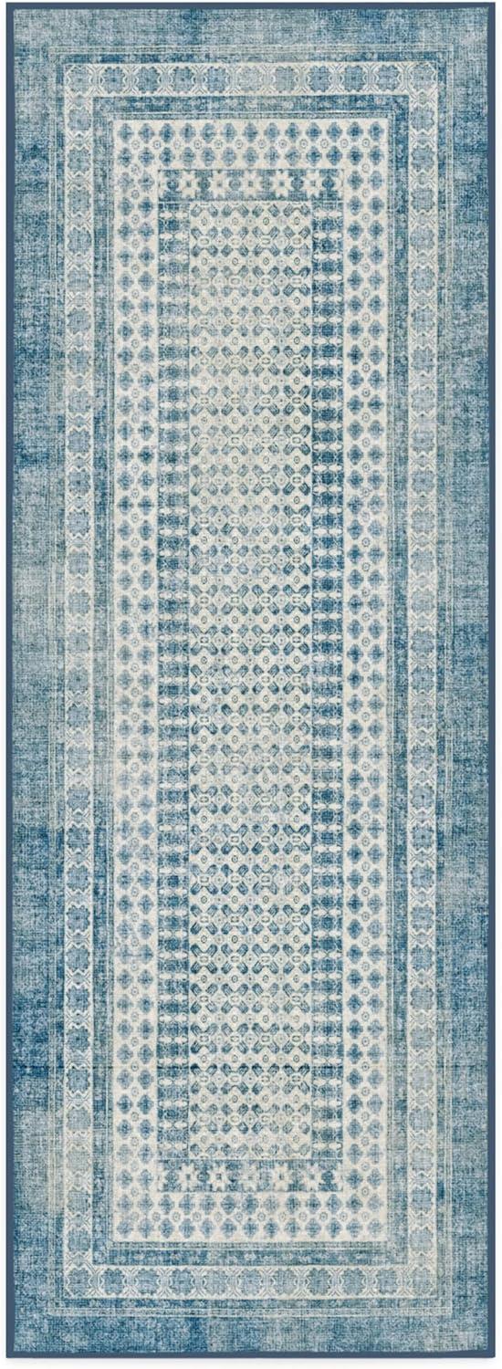 imageRUGGABLE Machine Washable Runner Rug Founders Cyrus Black 25x7 StainResistant NonSlip Washable Rug for Hallway Entryway Living Room ampamp Kitchenwith Standard PadCyrus Ocean Ivory Standard Pad