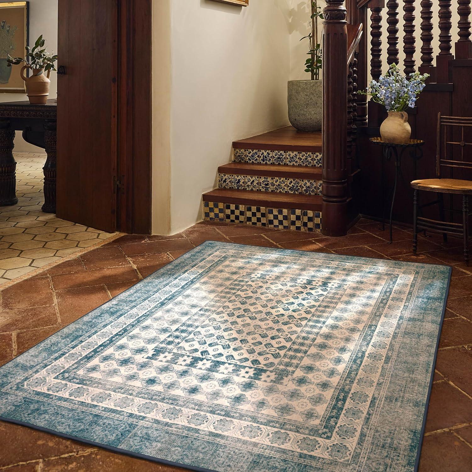 imageRUGGABLE Machine Washable Runner Rug Founders Cyrus Black 25x7 StainResistant NonSlip Washable Rug for Hallway Entryway Living Room ampamp Kitchenwith Standard PadCyrus Ocean Ivory Standard Pad