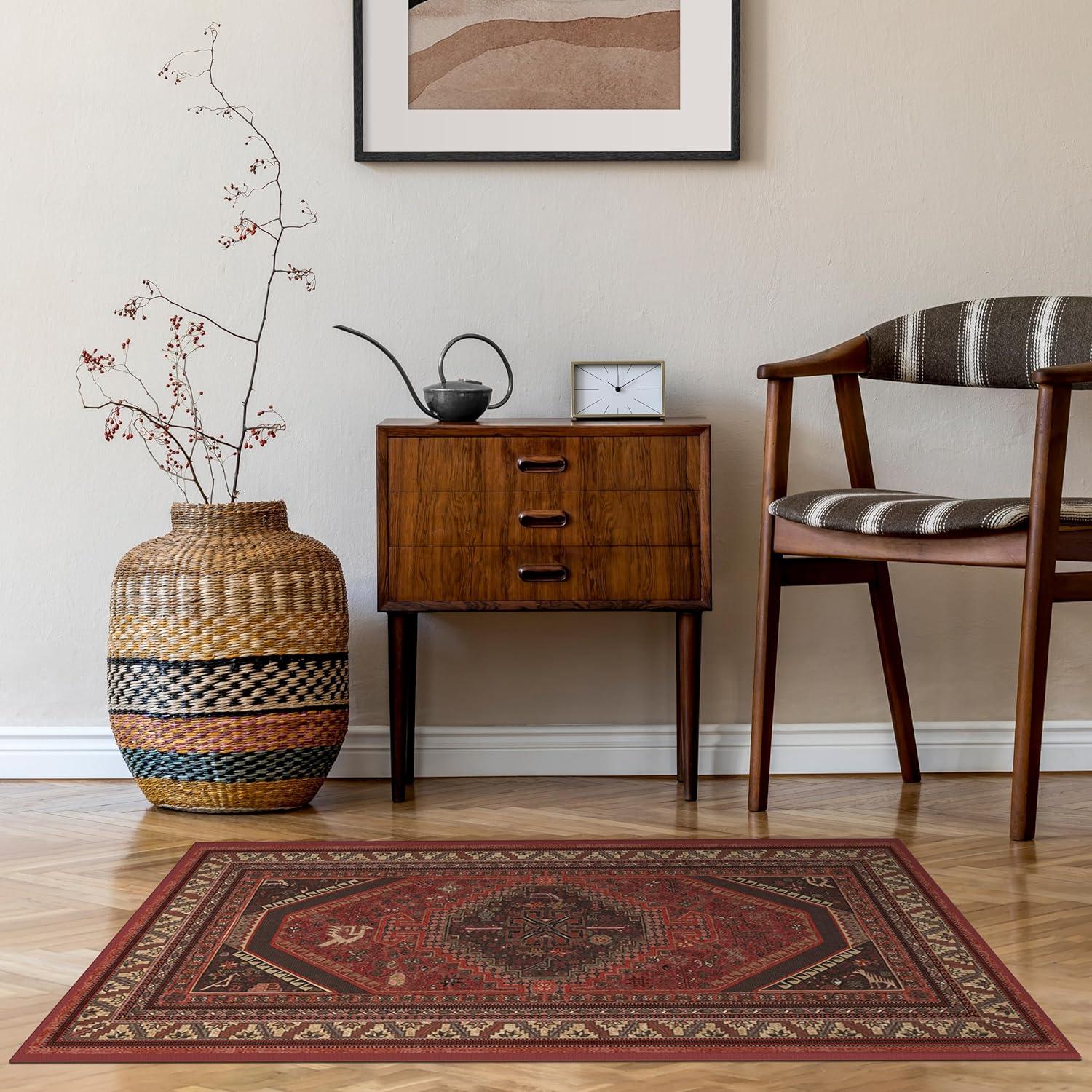 imageRUGGABLE Washable Area Rug Zareen Scarlet Red 2x3 StainResistant NonSlip Small Machine Washable Rugs for Living Room Bedroom Hallway Entryway ampamp Bathroomwith Standard PadScarlet Red Cushioned Pad