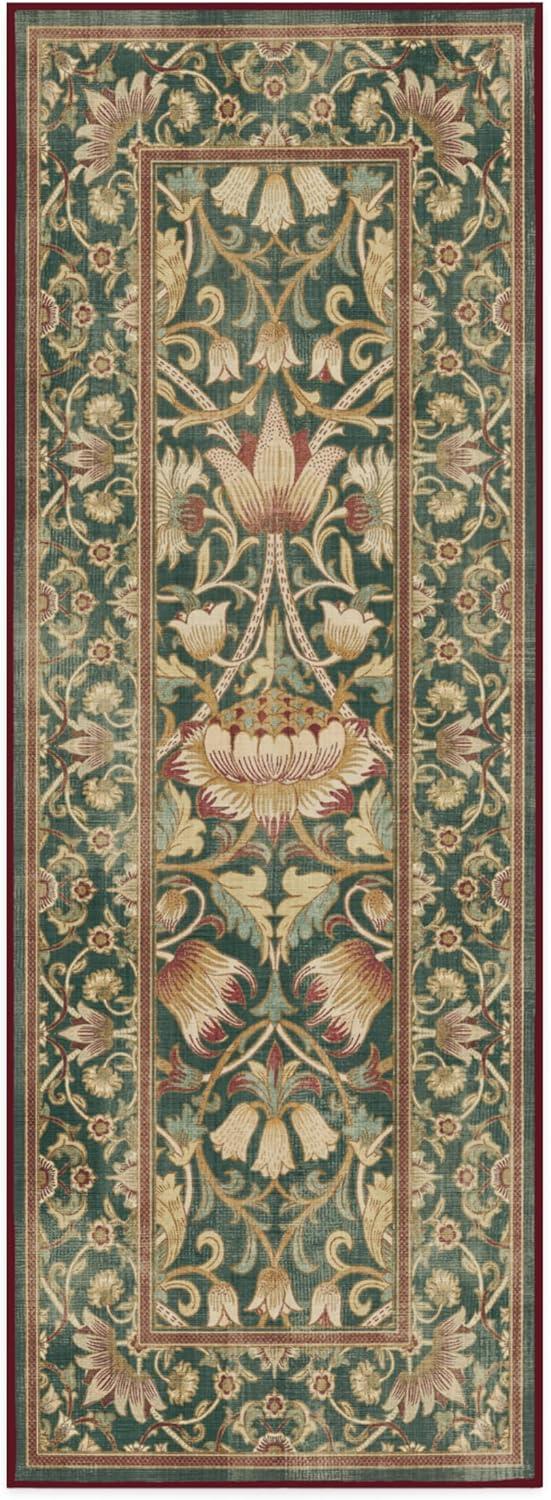 imageRUGGABLE x Morris ampamp Co Washable Runner Rug Mallow Rust Red 25x7 StainResistant NonSlip Hallway Runner Machine Washable Rug for Hallway Entryway Living Room ampamp Kitchenwith Standard PadLodden Soft Evergreen Gold Cushioned Pad