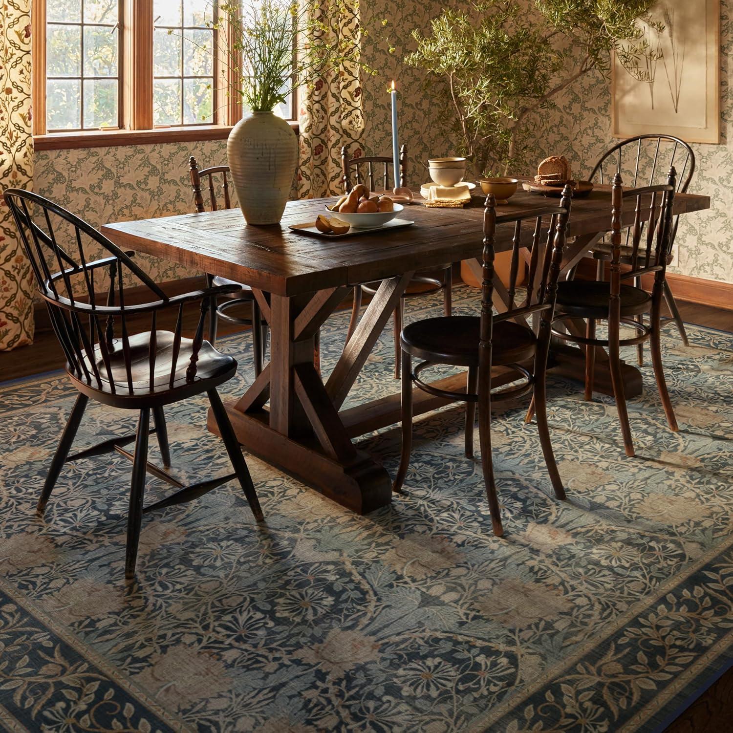 imageRUGGABLE x Morris ampamp Co Washable Runner Rug Mallow Rust Red 25x7 StainResistant NonSlip Hallway Runner Machine Washable Rug for Hallway Entryway Living Room ampamp Kitchenwith Standard PadHoneysuckle Tulip Blue Standard Pad